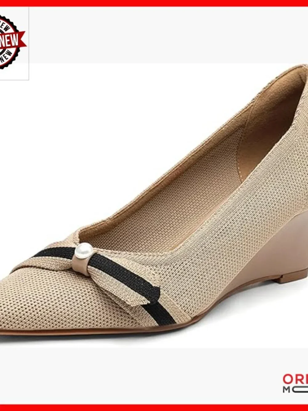 Women's Bow Wedge Heels Knit Slip-On Pumps Pointed Toe Office Shoes